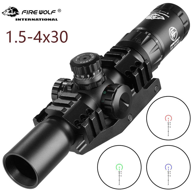 FIRE WOLF 1.5-4X30 Jacht Tactische Optische Scope Met Rood Groen Lichtgevend Kruis Torentje Locking Scope Range Scope