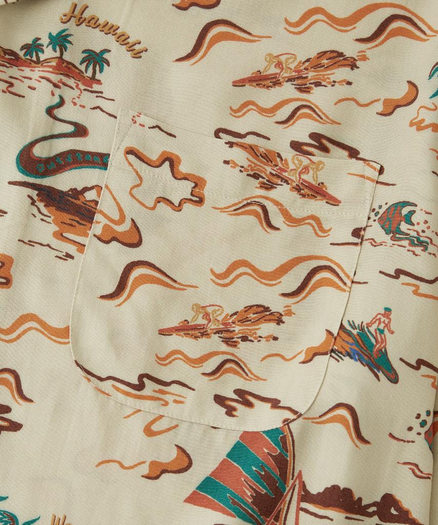 OUTSTANDING Hawaiian Open Collar Half Shirt Surfing_Beige