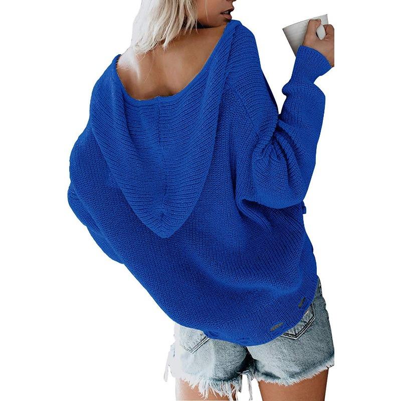 Women S Hooded Zip Up Loose Fit Irregular Sweater