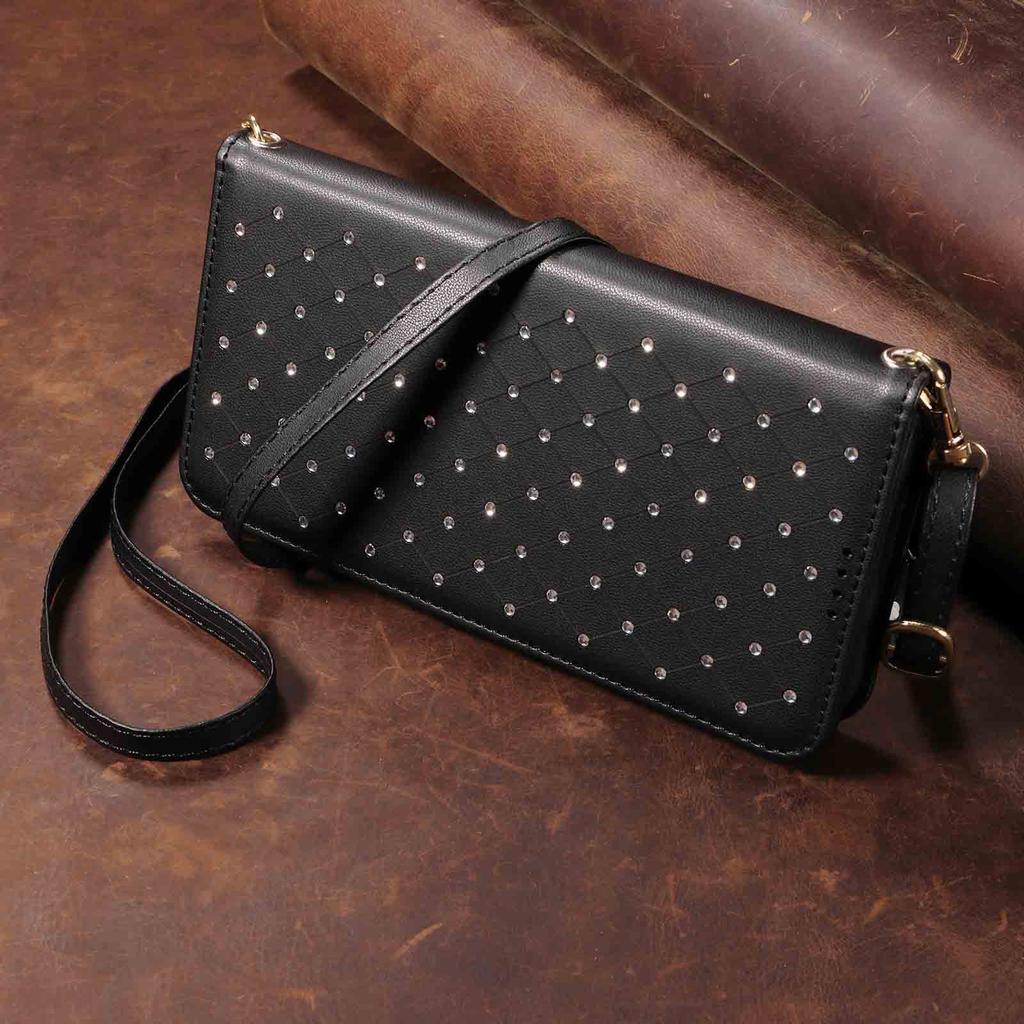 Suitable for Apple17Diamond-embellished starry sky leather case16E Card slot phone case15Plus Flip14Protective Sleeve