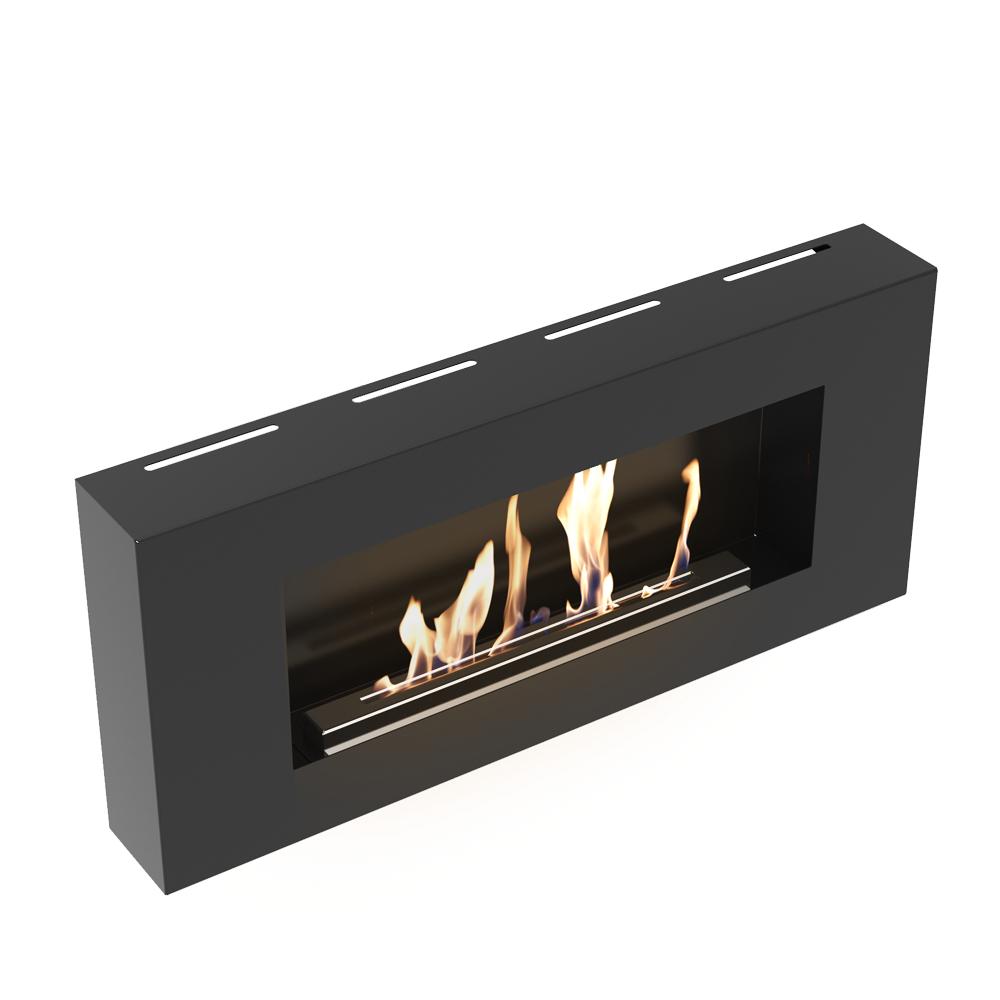 Wall Mounted Bioethanol Fireplace DELTA FLAT Black TÜV