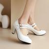 Fashion 2024 Orange White Double Buckle Strap Retro Ladies Pumps Office Lady Spike High Heels Womens Mary Janes Big Size