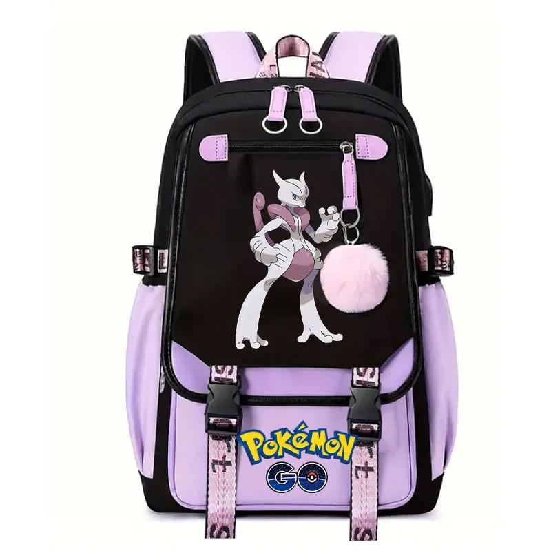 Cute Pokemon Print School Backpack Teen Girls - Oxford Fabric Breathable Padded Straps Style