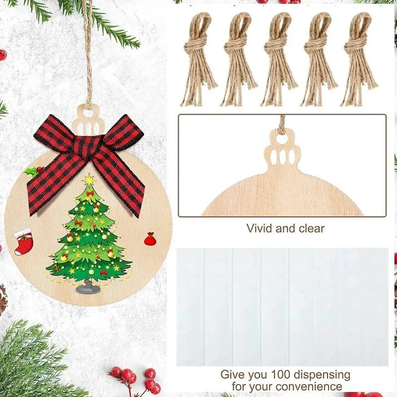 10/50/100PCS Christmas Wooden Ornaments Round Baubles DIY Craft Hanging Decor For Xmas Tree Navidad