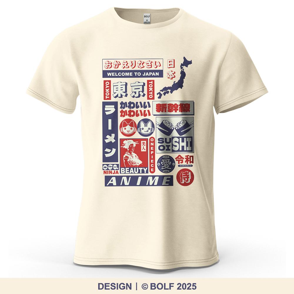Tokyo Culture Printed Men's T-Shirt Oversized Retro Japanese Graphic Tees for Women Tops Tees Urban Streetwear