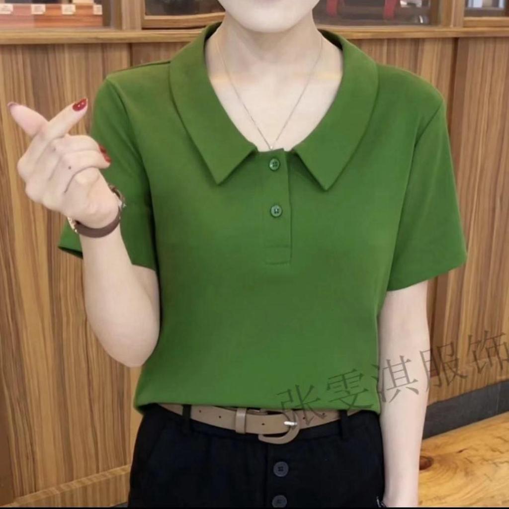 Летняя женская приталенная рубашка поло 2024: Модный короткий рукав для мам среднего возраста, больших размеров