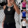Women Vest Round Neck Sleeveless Shiny Sequin Decoration Tank Tops Hollow Design