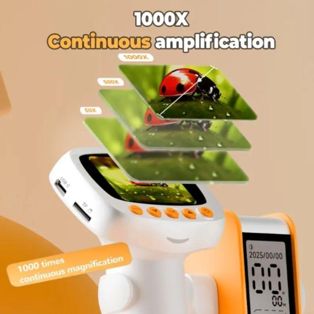 1000X Magnification Handheld Microscope 2Inch Screen Builtin Camera Screen Microscope Eye Protections High-definition