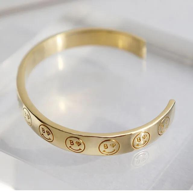 Smile Line Up Open Gold Bangle Bracelet