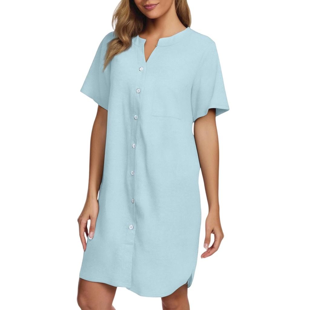 Женское повседневное модное сексуальное короткое однотонное платье-ночная рубашка с коротким рукавом