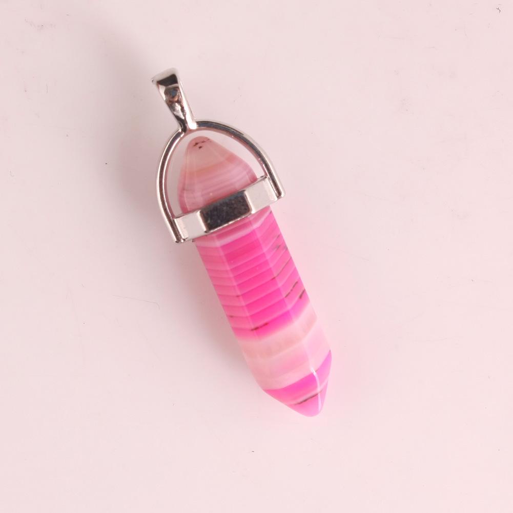 Hexagonal Agate Bullet Quartz Crystal Pendant Necklace