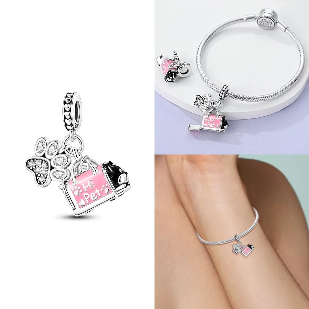 Copper Original Pink Series Charms Perfume Butterfly Beads Pendent Dangle Fit Bangle Charm Bracelet Diy Women Jewelry Gift