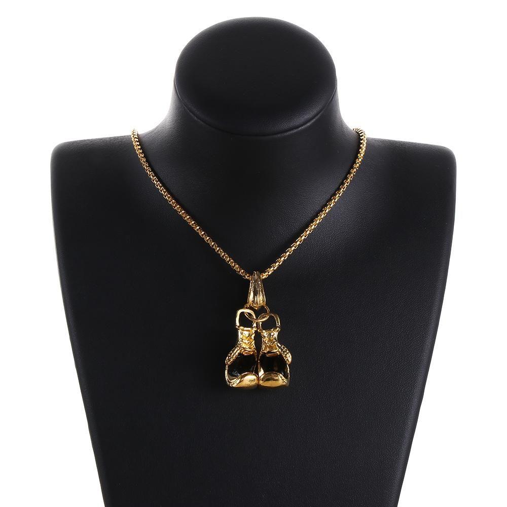 Cool Gold Silver Balck Mens Boys Gift Boxing Glove Pendant Chain Choker Necklace