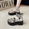 French Retro Niche Belt Buckle Open-toed Roman Sandals Women's 2025 New Summer Versatile Heightening Beach Shoes
