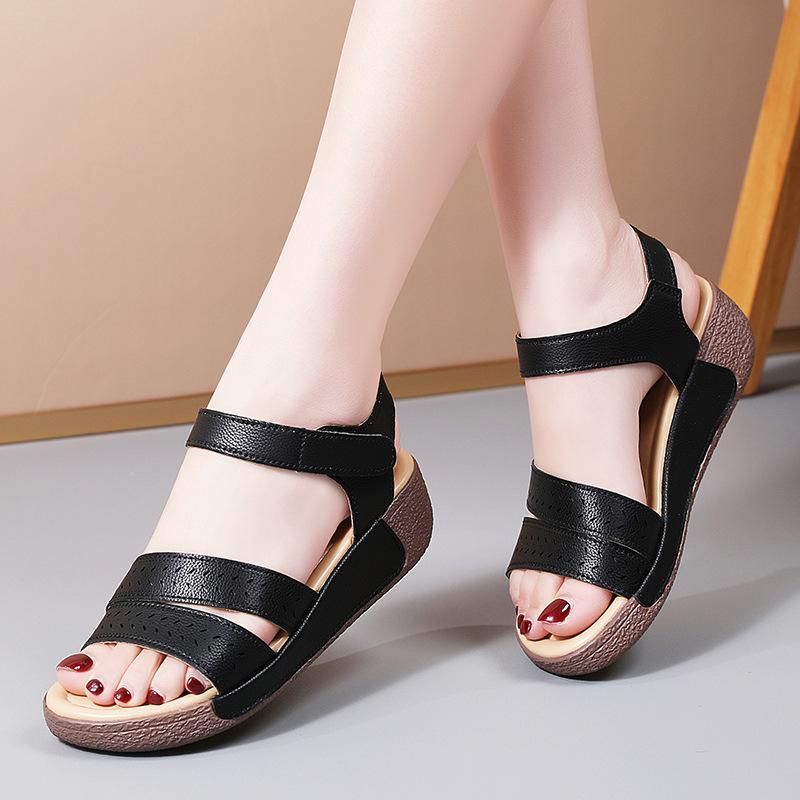 Нет. Кожаные большие сандалии для женщин, модные сандалии на толстой подошве с нескользящей подошвой для женщин