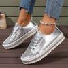 Fashion Women Soft Bottom 2025 Fashion Casual Flat Anti Slip PU Leather Shoes Woman Thick Sole Lace Up Casual Shoes Plus Size 44