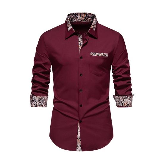 Мужская рубашка весенне-осеннего цвета с принтом контрастного цвета, однобортная ретро с длинными рукавами и пуговицами, облегающая посадка средней длины, нагрудный карман, формальный деловой топ