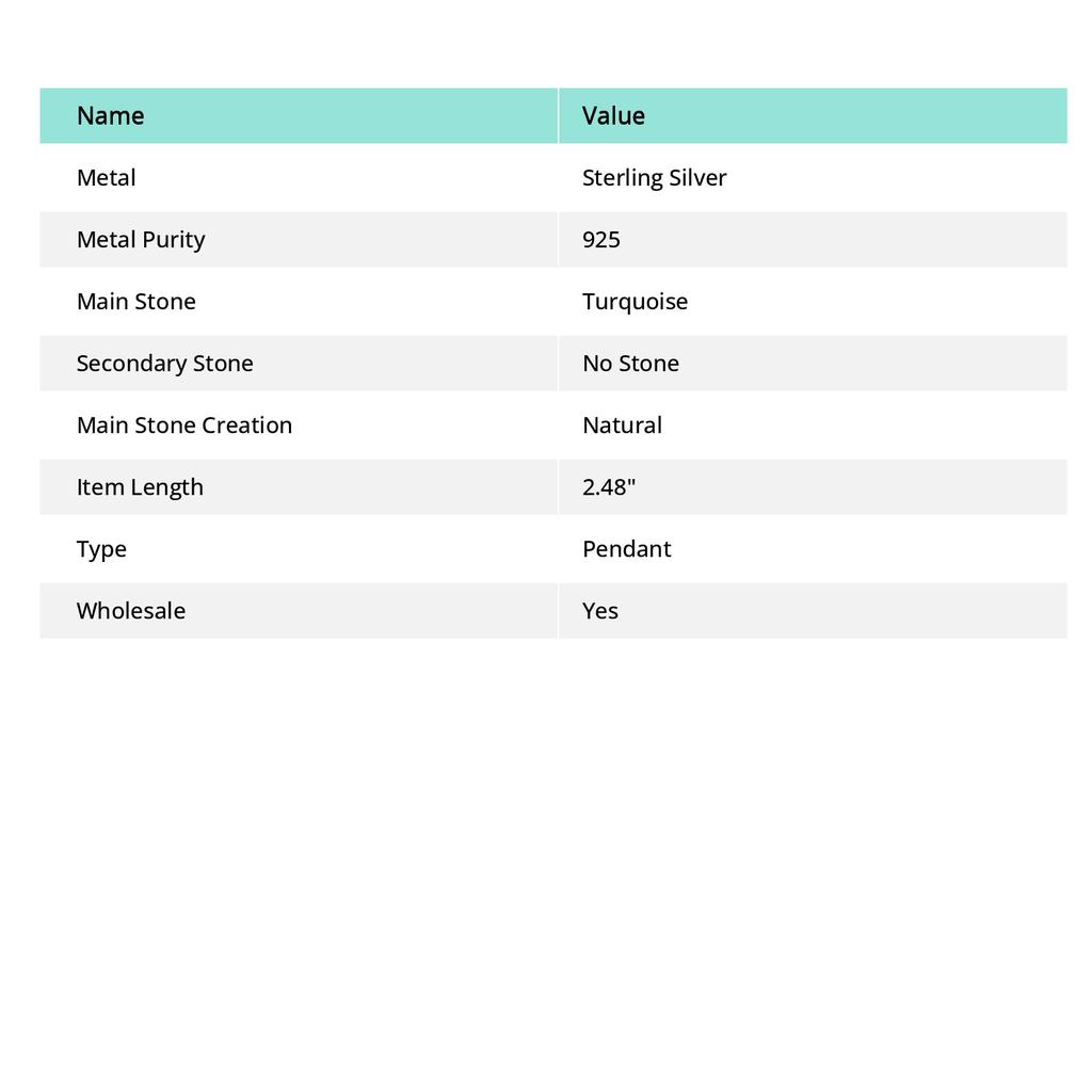 Подвеска из серебра 925 пробы с тибетским бирюзовым камнем ручной работы 2,48 дюйма n9S47
