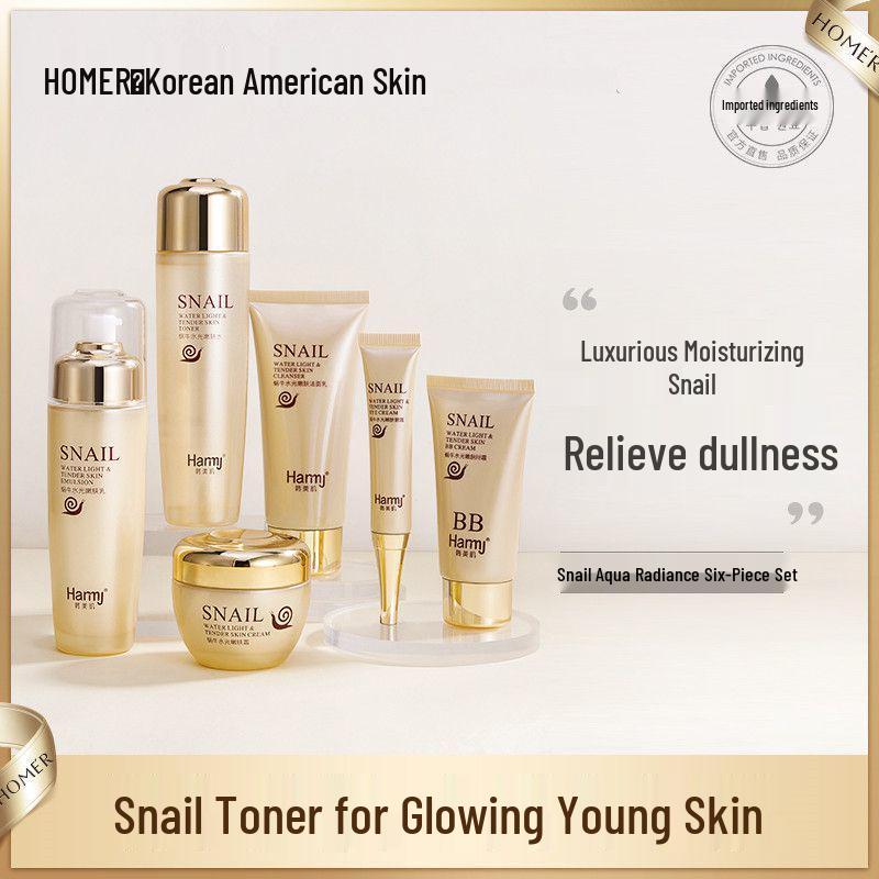 Шесть средств для ухода за кожей с муцином улитки: Подарочный набор: Увлажняющий и Восстанавливающий Лосьон и Крем