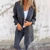 Women's Solid Color Turn-Down Collar Mid-Length Cardigan Coat with Pockets (Single-Breasted) - 2024 Autumn/Winter Collection