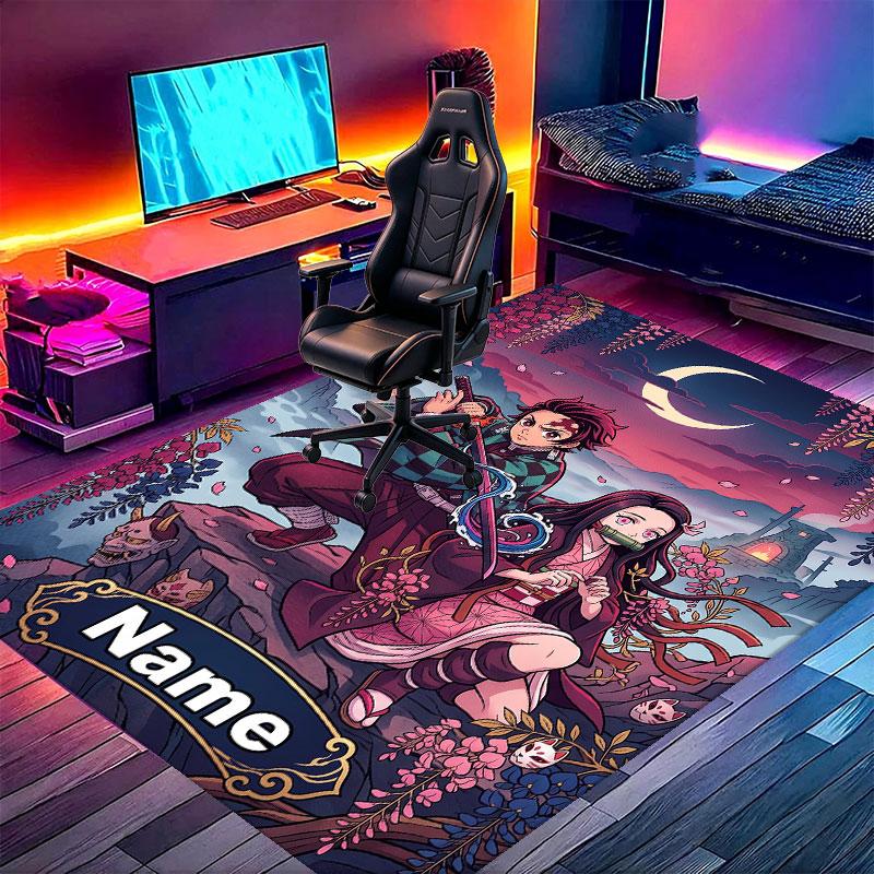 Custom Name Personalized Demon Slayer Print Carpet, Versatile Home Decor Rug, for Playroom, Apartment, Balcony, Entryway, Hallway Gift