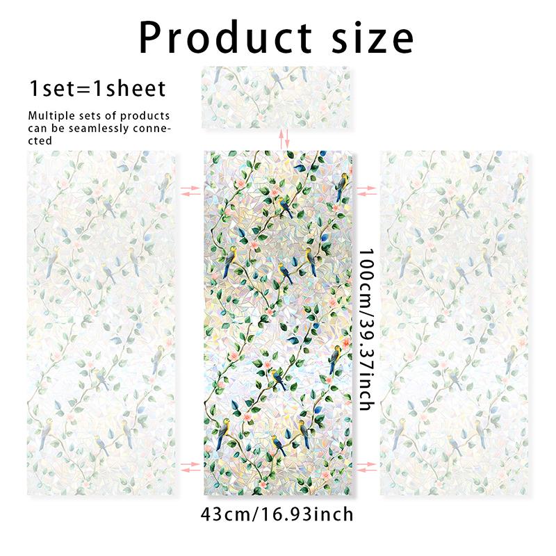 Colorful Rainbow Bird Pattern Prismatic Window Film Reusable No-Adhesive Static Cling Rainbow Sun Catcher Decal For Home Decor