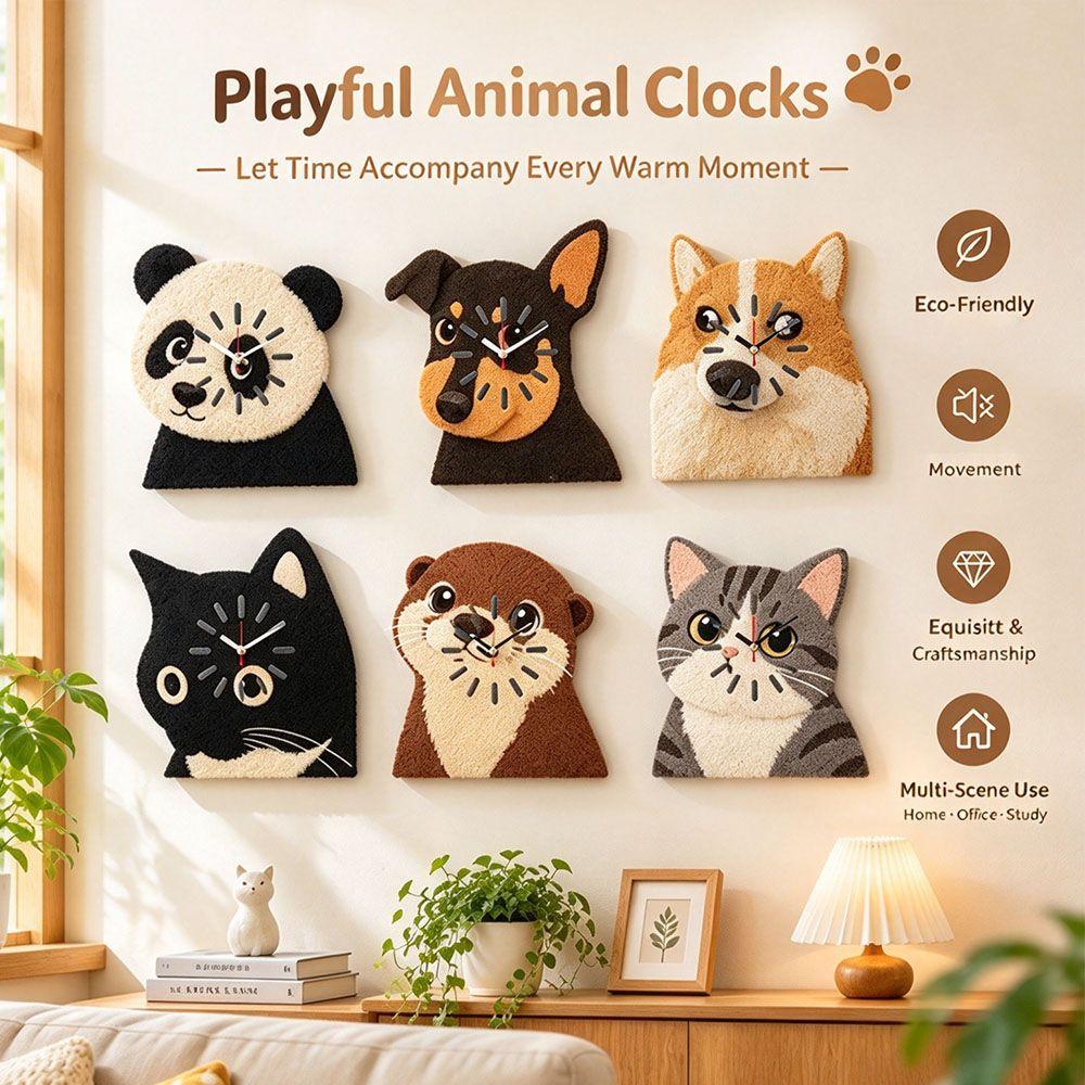 Cat Shape Animal Wall Clock Silent Movement Cartoon Wall Clock Silent Wall Clock Home Decoration