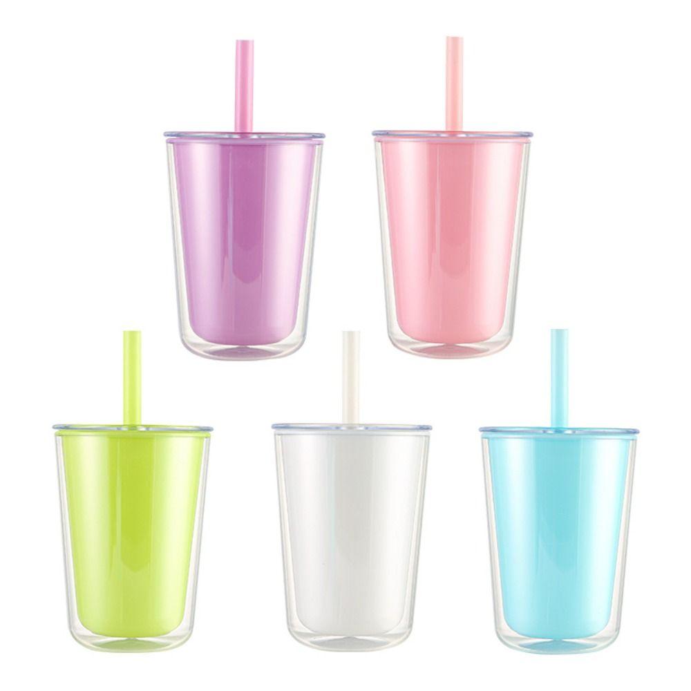 Leakproof Double-layer Straw Cup Sealed Drinking Bottle Plastic Water Bottle  Children Adult