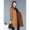Winter Jacket Women Brown  Doll Collar Autumn New Korean Fashion Slim Add Velvet Long Faux Leather Coat Female