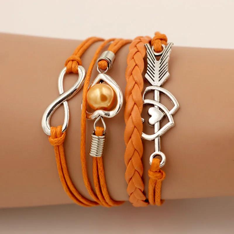 SUMENG брендовые кожаные браслеты для женщин Wrap Infinity Love Heart жемчуг дружбы античный браслет-подвеска Pulseira 2024