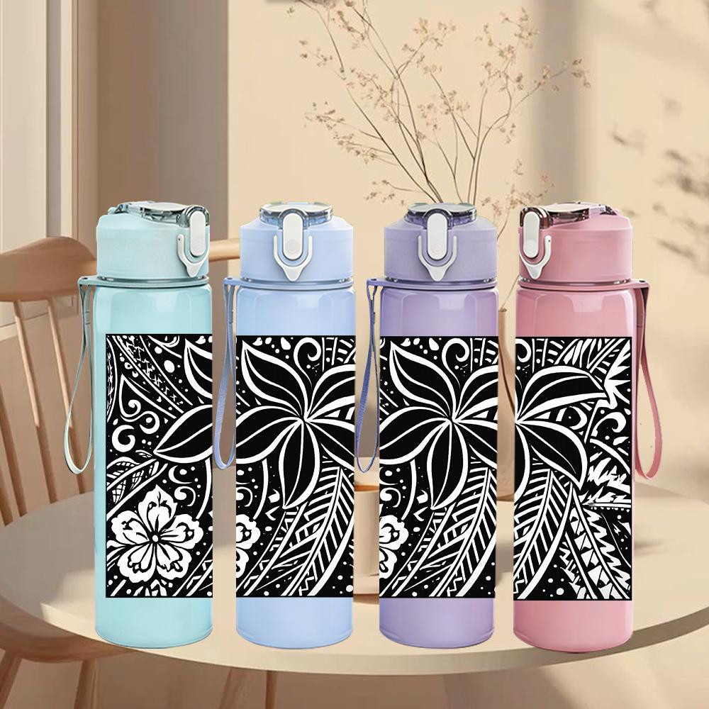 1PC Tropical Black Flower 750ml Color Plastic Sports Water Bottle Leakproof Flip Straw Lid For Sports Office Home Use