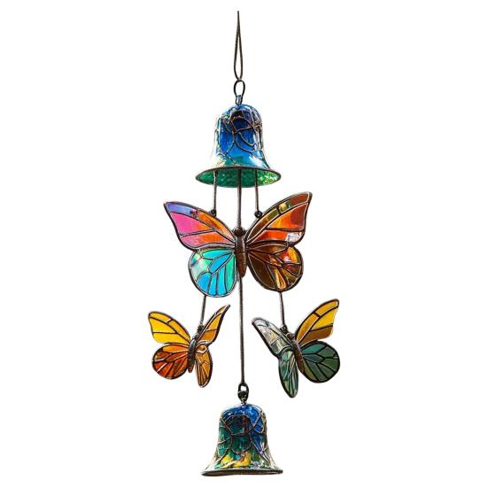 Butterfly Wind Chime Metal Stained Glass Wind Chime Hanging Decoration for Indoor Outdoor