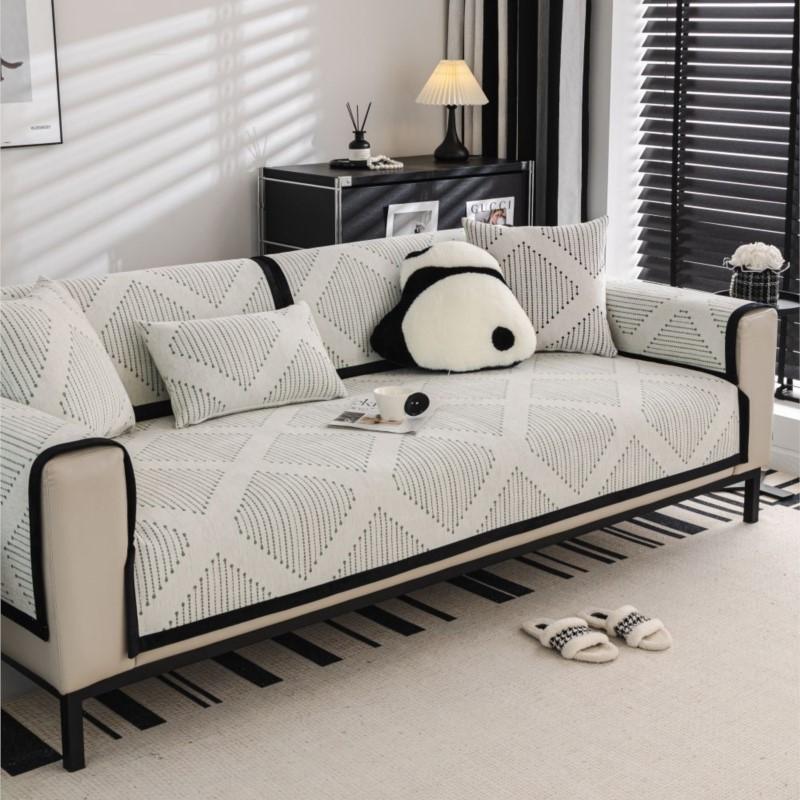 Autumn Home Chenille Striped Slipcover Funda Sofa Mat Non-slip White Sofa Cushion Couch Sofa Covers Mat