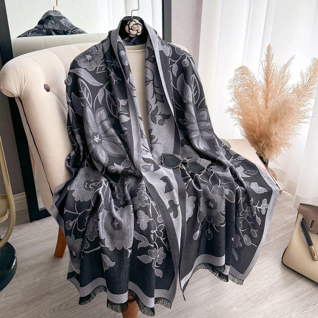 Girly Style Contrasting Colors Spring And Summer Double-Sided Tencel Cotton Scarf Winter High-End Warm Shawl Thin