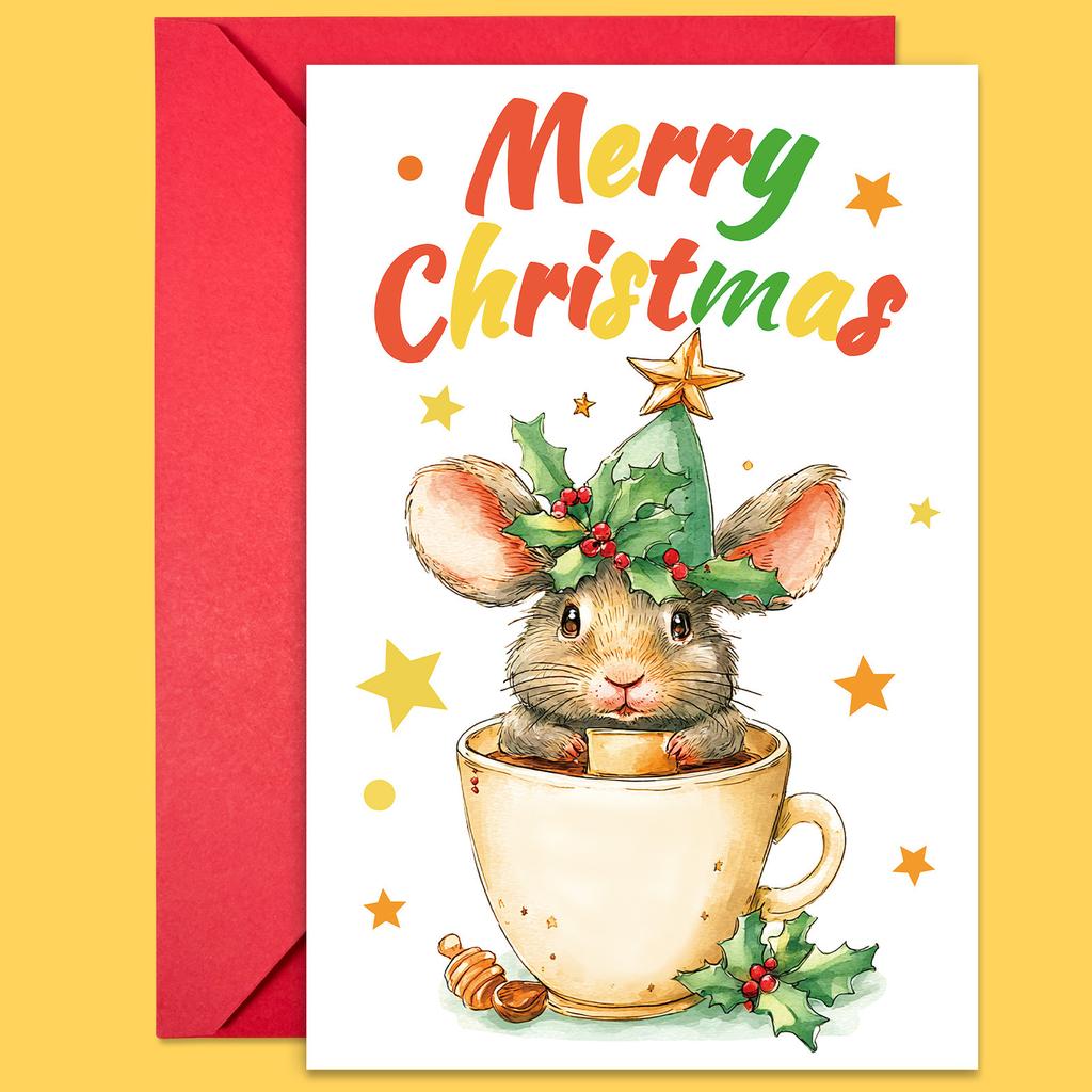 10PCS Cute Cartoon Christmas Greeting Cards Set with Envelopes, Large Size Hand-drawn Xmas Cards for Holiday Wishes & Gifts