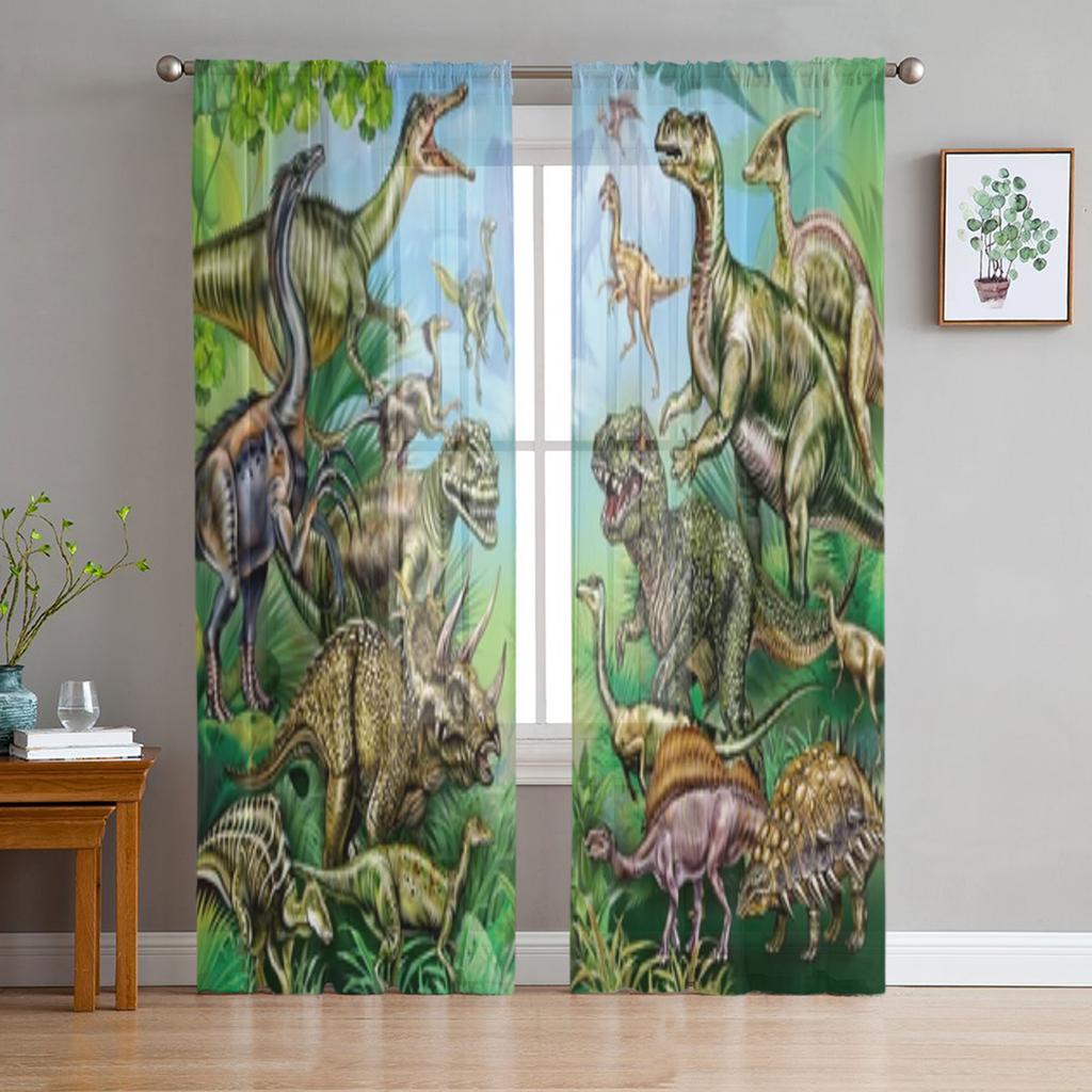 Jungle Tropical Safari Animal Elephant Sheer Window Curtains For Living Room Bedroom Voile Tulle Curtains Drapes For Kitchen