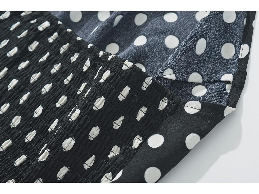 Топ-халтер в стиле ретро в горошек 2025 года + мини-юбка А-силуэта со шнуровкой и заниженной талией