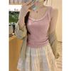 Korean Style Dopamine Solid Color Sleeveless Pure Lust Lace Bow Top Elastic Slim Fit 2024 Summer Small Suspender for Women