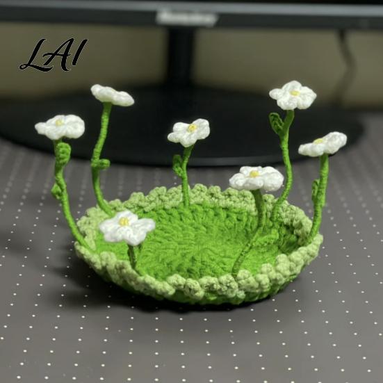 Forest Style Home Decor Handmade Knitted Daisy Coaster for Drinks Aesthetic Crochet Flower Cup Mat with Bendable Cute Desk Women Stems Table