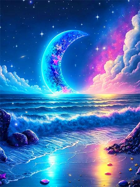 Коллекция алмазной живописи 2023 года Морской лунный пейзаж 5d Diy Вышивка Мозаика Фэнтези Пляжный пейзаж Домашний декор