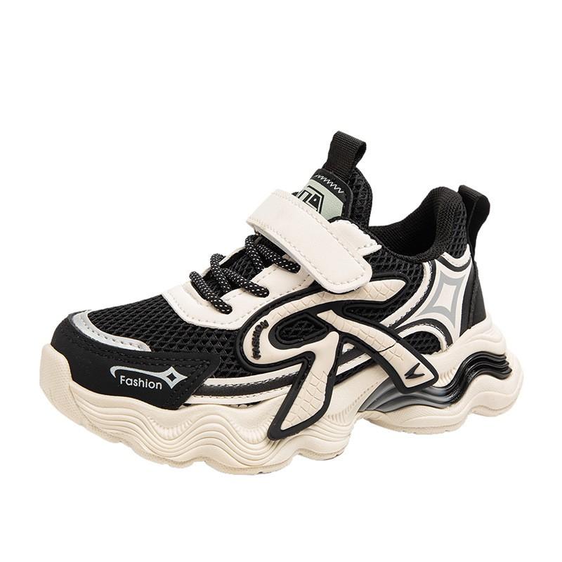 Kids Chunky Sneakers With Velcro Breathable Mesh Upper Non-Slip Thick Sole Fall Outdoor Play