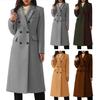 Double Breasted Trench Coat for Women Winter Notched Lapel Long Wool Blend Pea Coat Office Work Overcoat