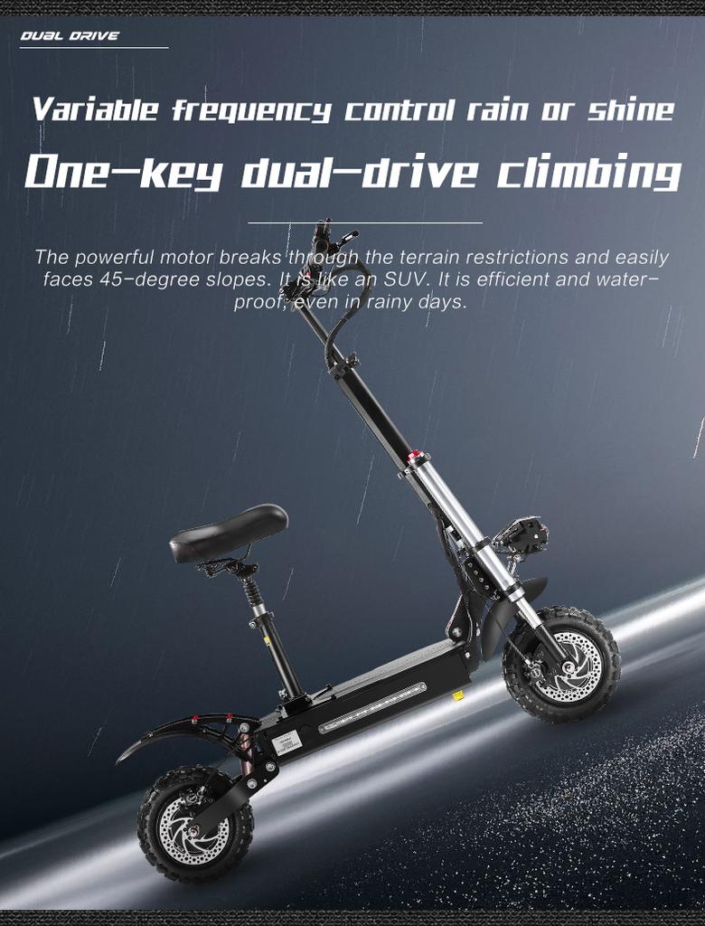 S3 Boyueda11inch 6000W Watt Off-road Tyre Electric Scooter 100km Range 60v Adult Twin Engine Electric Scooter Aluminium