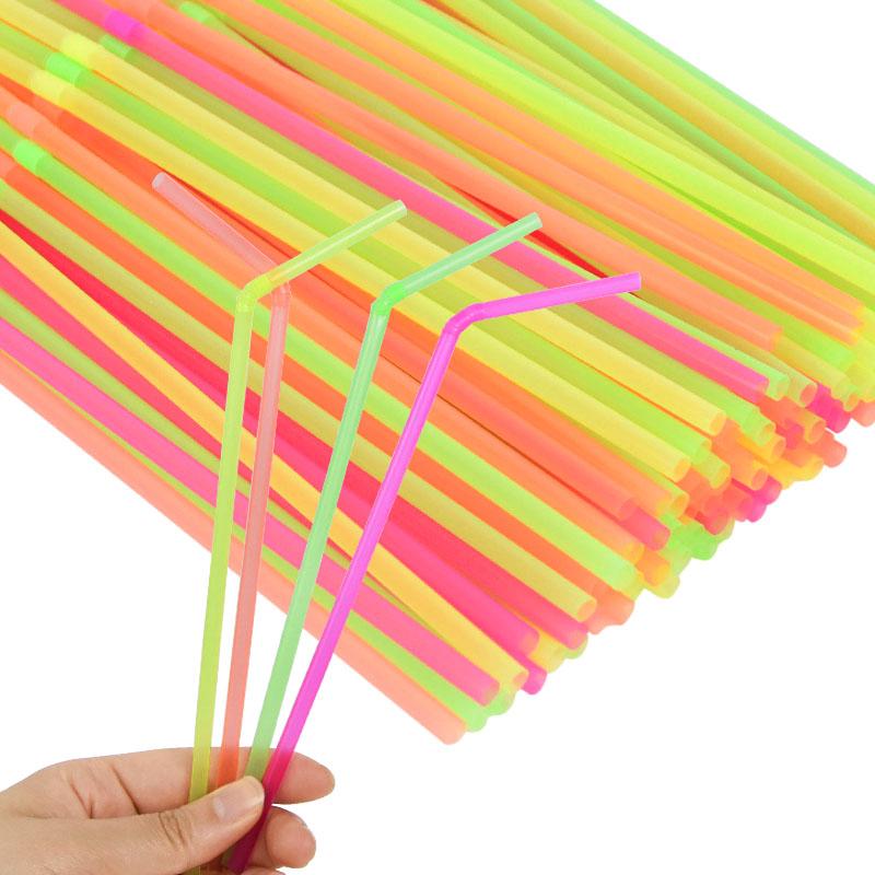 100-600PCS Colorful Drinking Straws Flexible Plastic Juice Cocktail Straw Wedding Birthday Party Christmas Home Decor Supplies