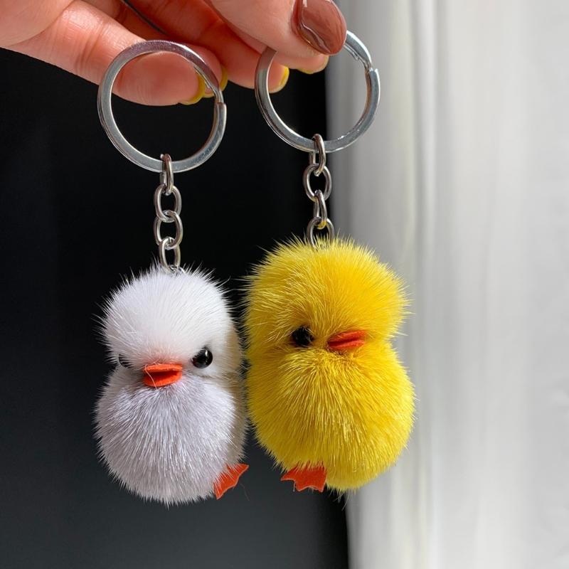 Cartoon Plush Helmet Duck Keychains for Car Key Handbag Pendant Key Chains Fashionable Keychain Cute Key Ring Small Gift