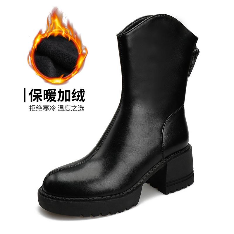 Женские ботильоны 2024 новые ранней осенью из мягкой кожи ботинки Мартин задняя молния на толстой подошве полусапоги британские кожаные ботинки