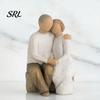 Sentimental Gift for Her Wooden Texture Resin Figurine, Hand Carved Mother & Child/Family/Couple/Dog Owner Abstract Figurine Living Room Statue,
