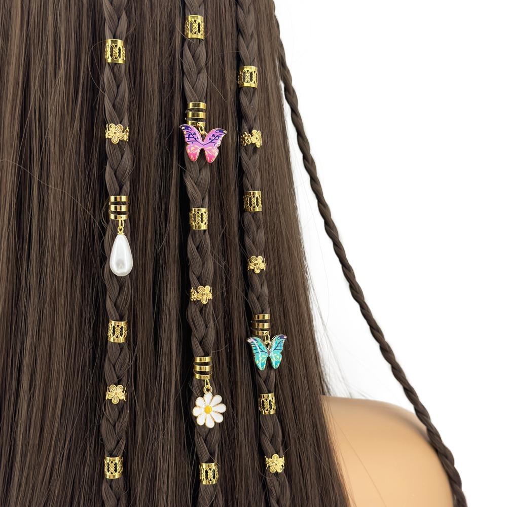 34pcs Dread Locks Hollow Out Hair Ring Butterfly Hair Braid Tubes Gold Dreadlocks Beads  Women
