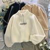 Женские укороченные толстовки со стоячим воротником, осенняя вышивка с длинным рукавом и завязками, элегантные плюшевые топы