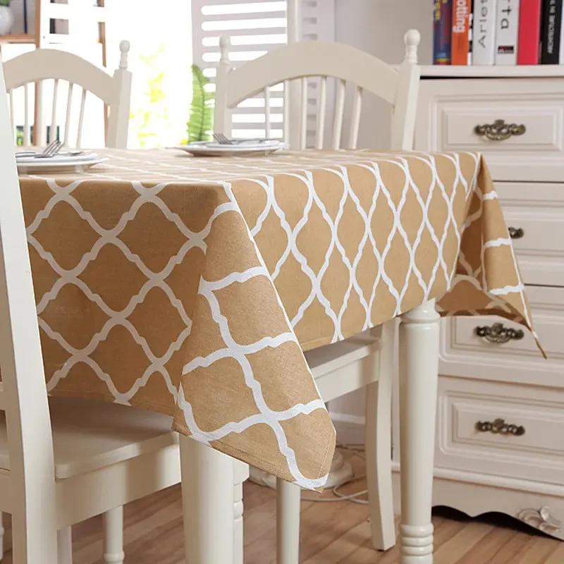 Nordic Style Christmas Plaid Tablecloth Soft Cotton Linen Map with Lace Hem Modern Rectangular and Round Cover for Dining Table